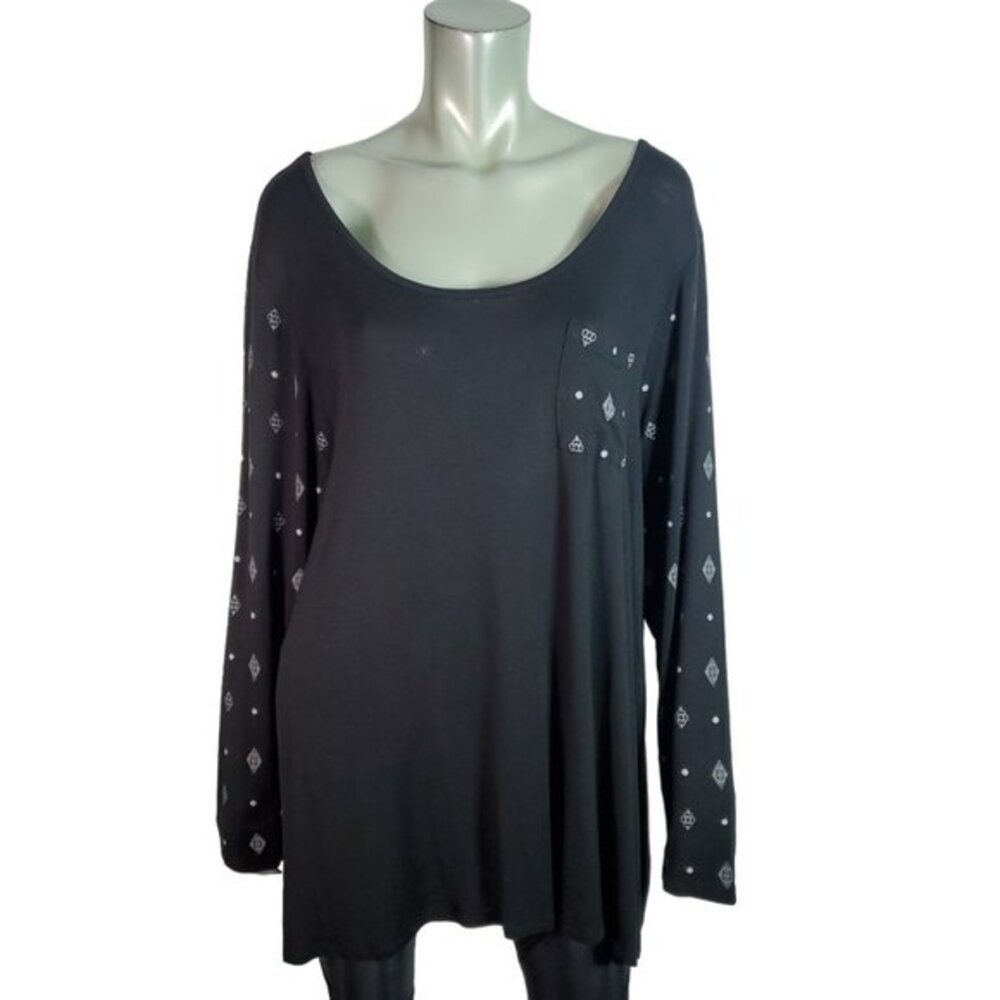 Lane Bryant Pocket Tee Plus Size 22/24 Stretch Long Sleeve Casual Pullover Black